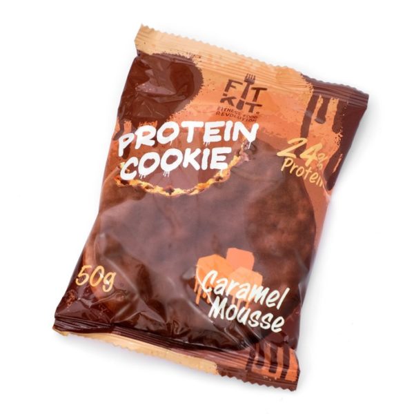 Печенье глазированное Fit Kit Protein chocolate сookie, со вкусом карамельного мусса, спортивное питание, 50 г